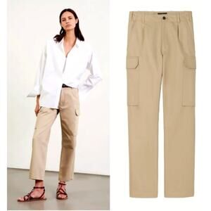 Nilli Lotan 4 Yannic Cargo Pant $450 High Rise Wide Leg Cropped Tan Desert Sand